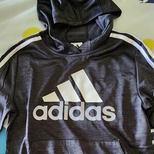 Adidas Youth Medium Black with White Stripe Pull Over Fleece Hoodie (NWT)